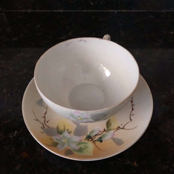 MID CENTURY MODERN JAPAN GREEN STAMP FLORAL TEA CUP SET JAPANESE BLOSSOMS - Picture 3 of 16